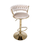 Pair of 2x Camilla Luxury Cream & Gold Velvet Bar Stool Adjustable Gold Legs