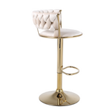 Pair of 2x Camilla Luxury Cream & Gold Velvet Bar Stool Adjustable Gold Legs