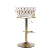 Pair of 2x Camilla Luxury Cream & Gold Velvet Bar Stool Adjustable Gold Legs