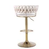 Pair of 2x Camilla Luxury Cream & Gold Velvet Bar Stool Adjustable Gold Legs
