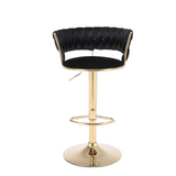 Pair of 2x Camilla Luxury Black & Gold Velvet Bar Stool Adjustable Gold Legs