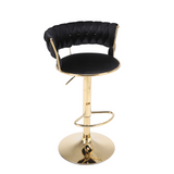 Pair of 2x Camilla Luxury Black & Gold Velvet Bar Stool Adjustable Gold Legs