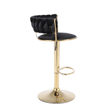 Pair of 2x Camilla Luxury Black & Gold Velvet Bar Stool Adjustable Gold Legs