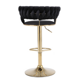 Pair of 2x Camilla Luxury Black & Gold Velvet Bar Stool Adjustable Gold Legs