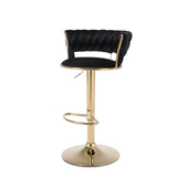 Pair of 2x Camilla Luxury Black & Gold Velvet Bar Stool Adjustable Gold Legs