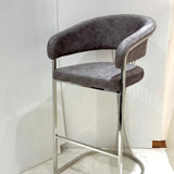 Savoy Luxury Grey & Silver Fabric Bar Stool Chrome Legs