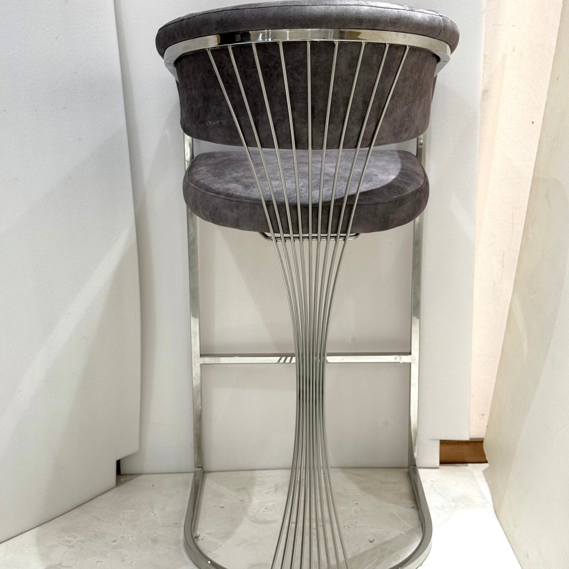 Savoy Luxury Grey & Silver Fabric Bar Stool Chrome Legs