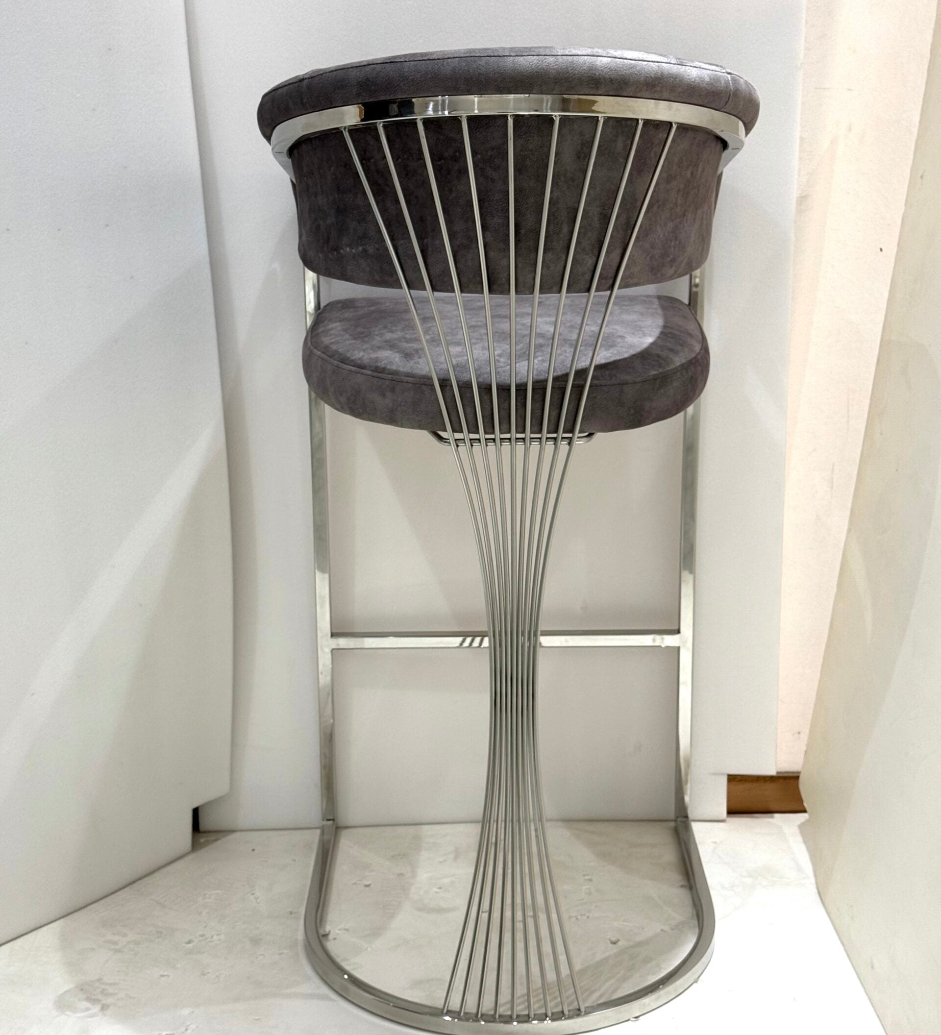 Savoy Luxury Grey & Silver Fabric Bar Stool Chrome Legs