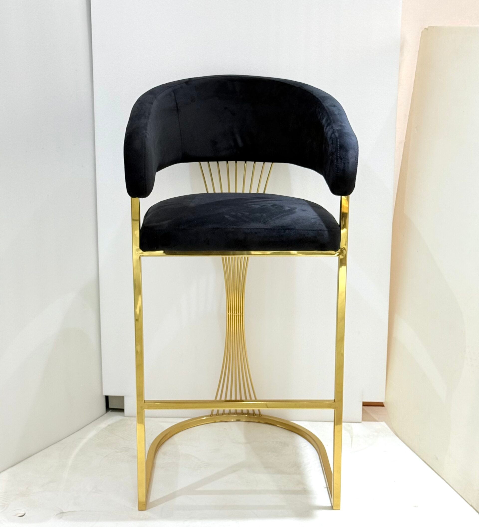 Savoy Luxury Black & Gold Velvet Bar Stool Gold Legs