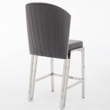 Favian Luxury Grey & Silver Velvet Bar Stool Chrome Legs