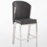 Favian Luxury Grey & Silver Velvet Bar Stool Chrome Legs