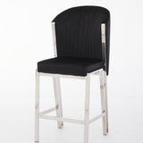 Favian Luxury Black & Silver Velvet Bar Stool Chrome Legs