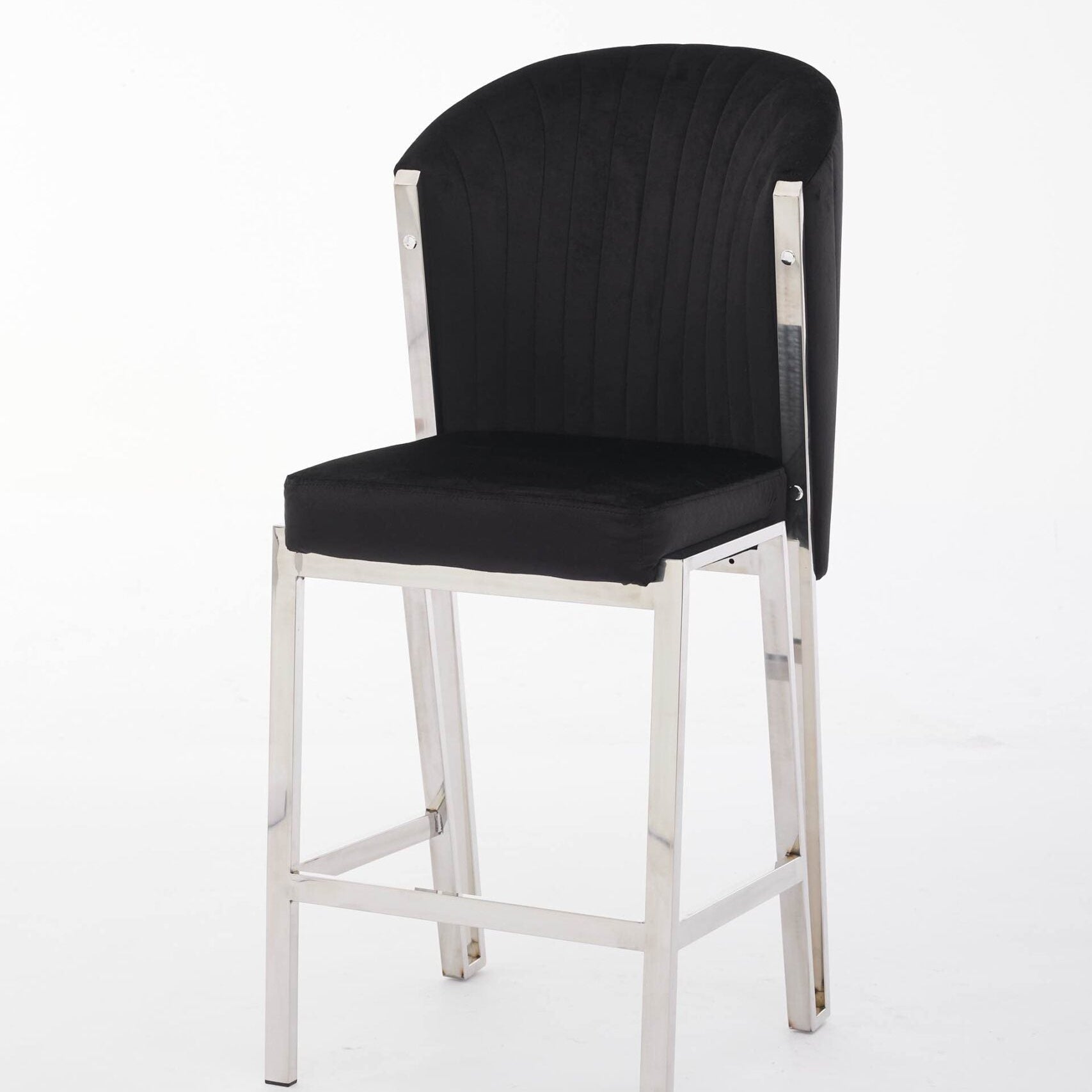 Favian Luxury Black & Silver Velvet Bar Stool Chrome Legs