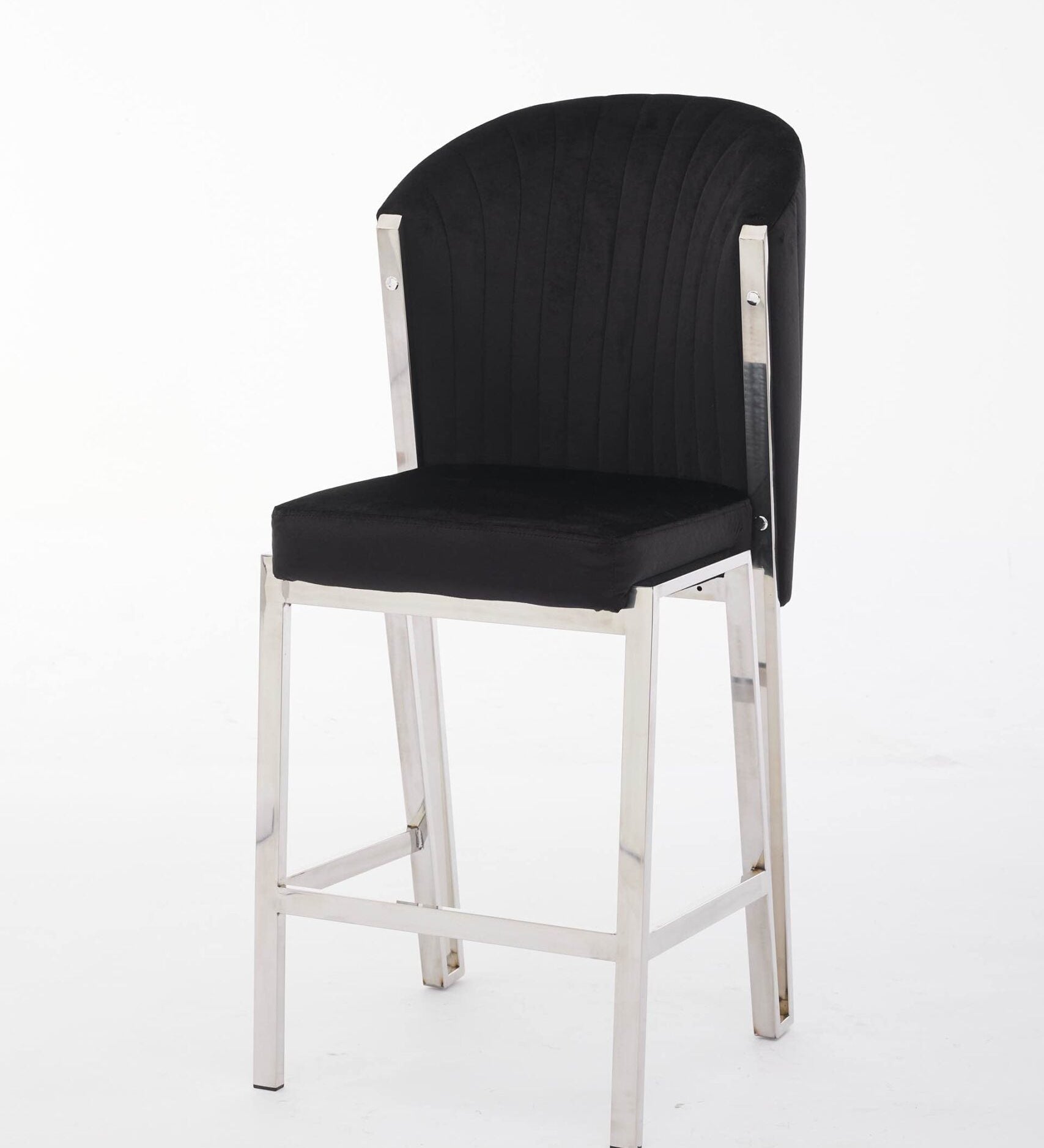 Favian Luxury Black & Silver Velvet Bar Stool Chrome Legs