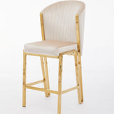 Favian Luxury Cream & Gold Velvet Bar Stool Gold Legs