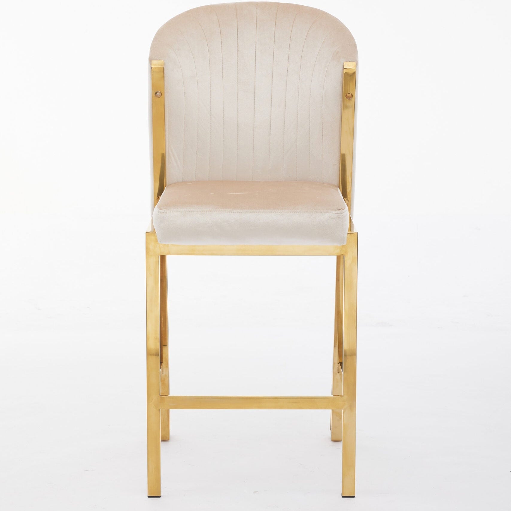 Favian Luxury Cream & Gold Velvet Bar Stool Gold Legs