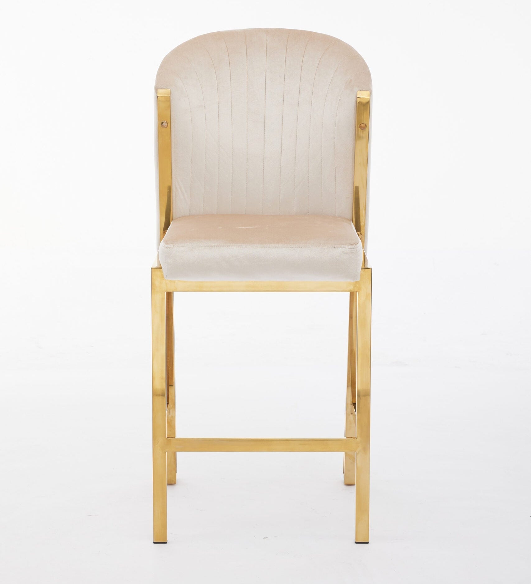 Favian Luxury Cream & Gold Velvet Bar Stool Gold Legs