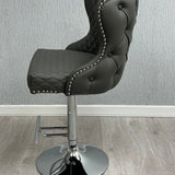 Valentino Grey PU Faux Leather Button Back Lion Knocker Barstool