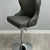 Valentino Grey PU Faux Leather Button Back Lion Knocker Barstool