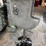 Majestic Grey Brushed Velvet Bar Stool With Lion Knocker-Esme Furnishings
