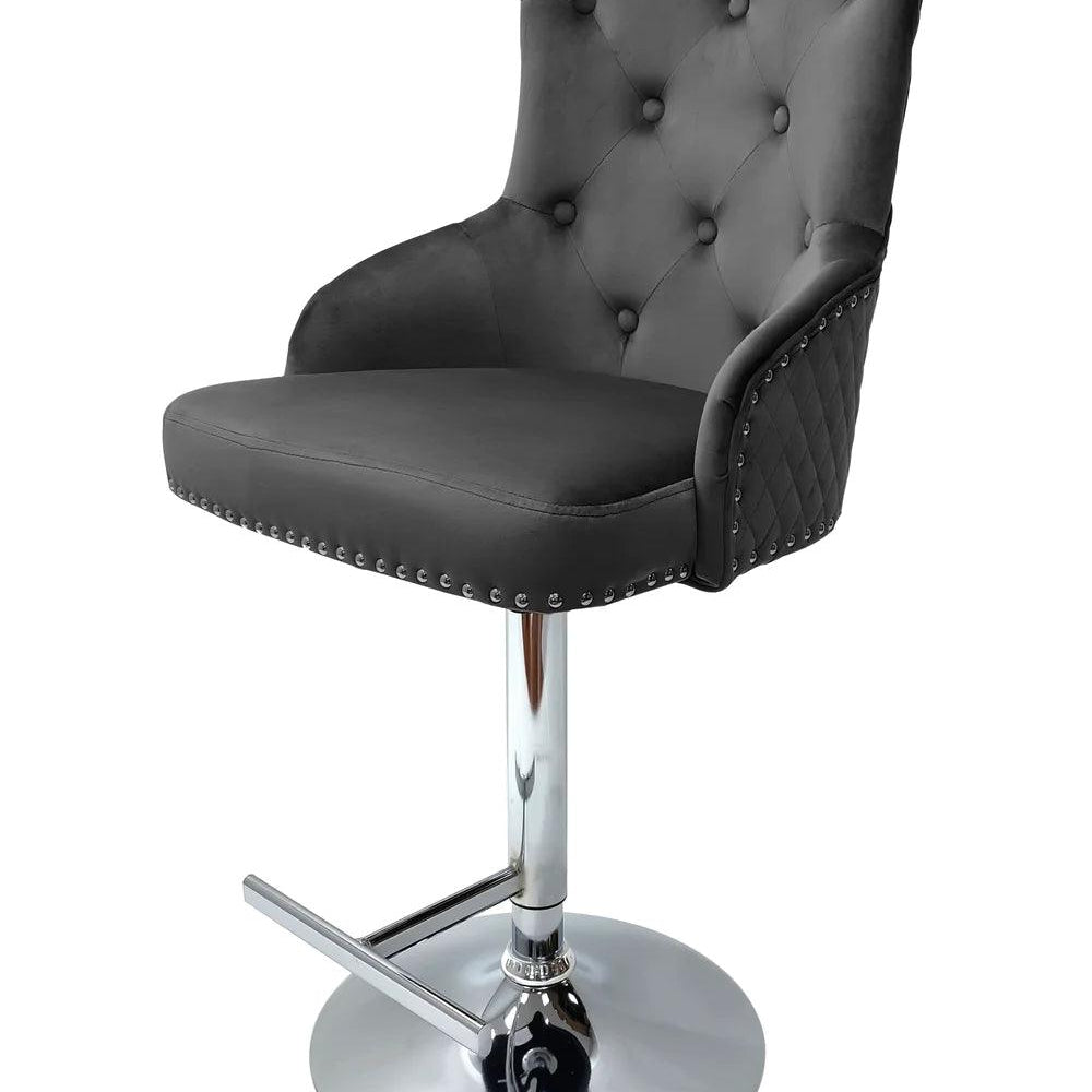 Majestic Grey Brushed Velvet Bar Stool With Lion Knocker-Esme Furnishings