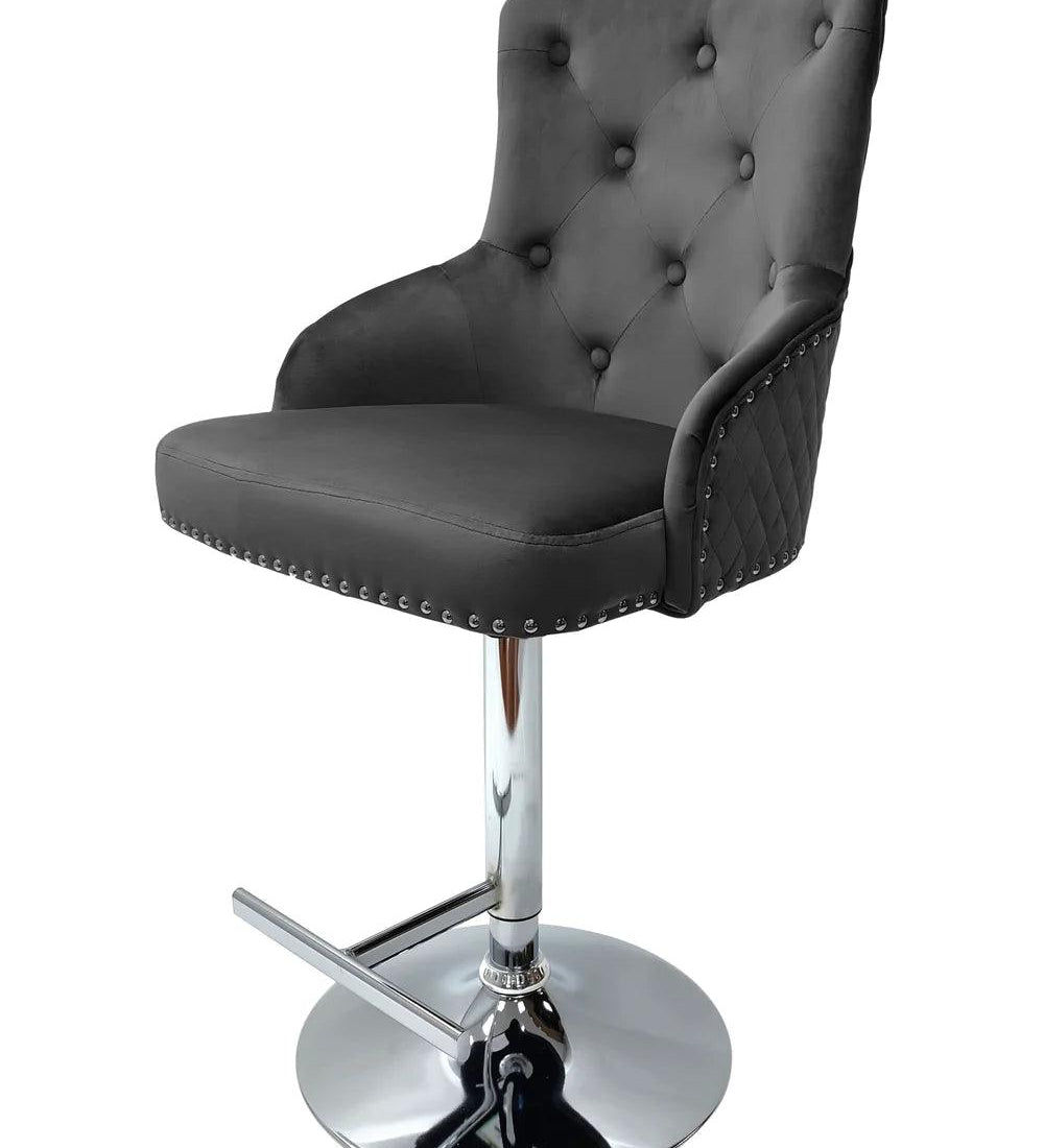 Majestic Grey Brushed Velvet Bar Stool With Lion Knocker-Esme Furnishings