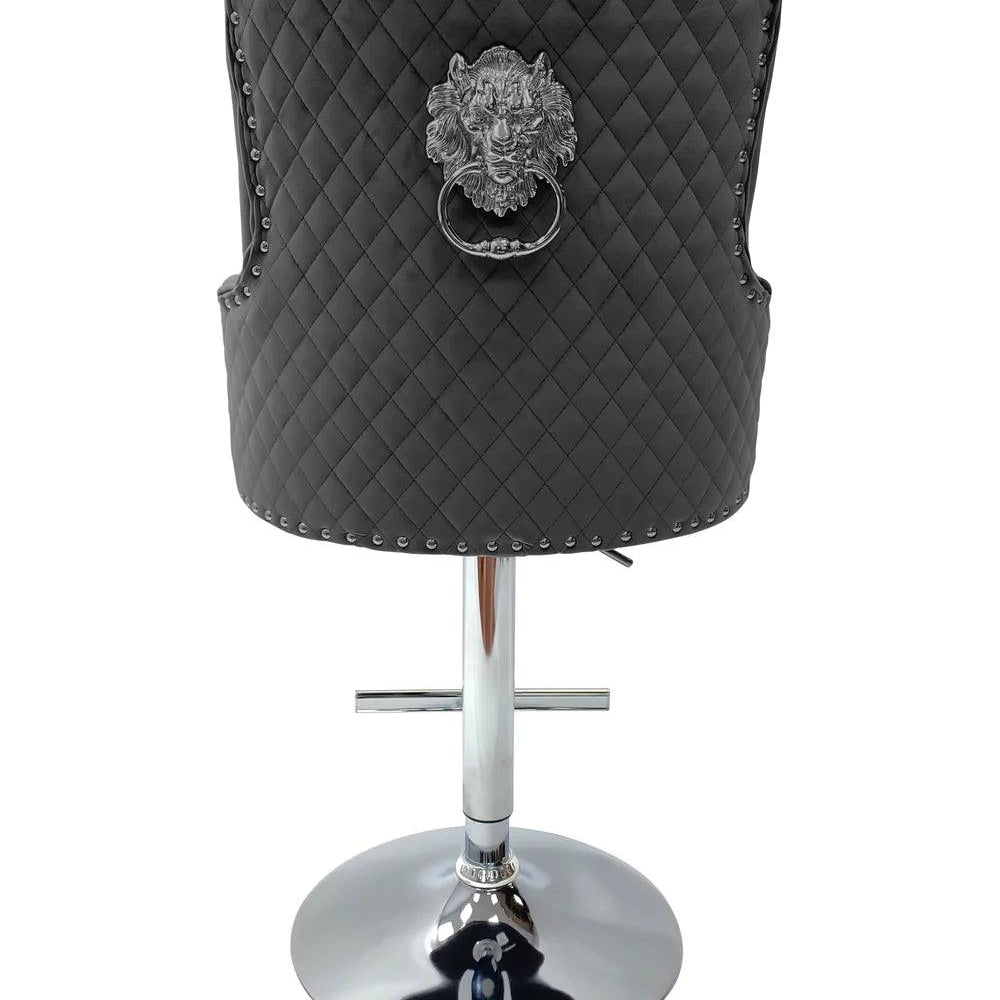 Majestic Grey Brushed Velvet Bar Stool With Lion Knocker-Esme Furnishings