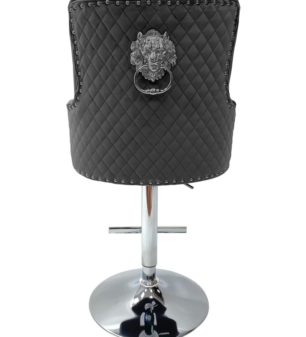 Majestic Grey Brushed Velvet Bar Stool With Lion Knocker-Esme Furnishings