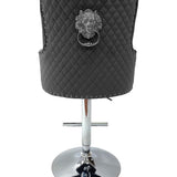 Majestic Grey Brushed Velvet Bar Stool With Lion Knocker-Esme Furnishings