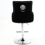 Majestic Black Brushed Velvet Bar Stool With Lion Knocker-Esme Furnishings