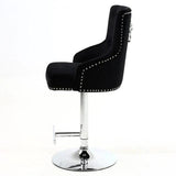 Majestic Black Brushed Velvet Bar Stool With Lion Knocker-Esme Furnishings