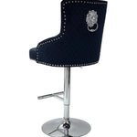 Majestic Black Brushed Velvet Bar Stool With Lion Knocker-Esme Furnishings