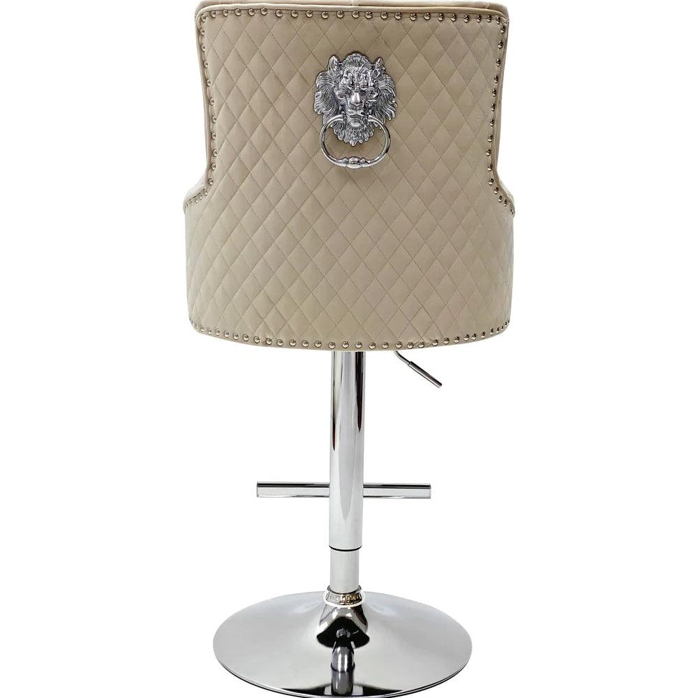 Majestic Mink Brushed Velvet Bar Stool With Lion Knocker-Esme Furnishings