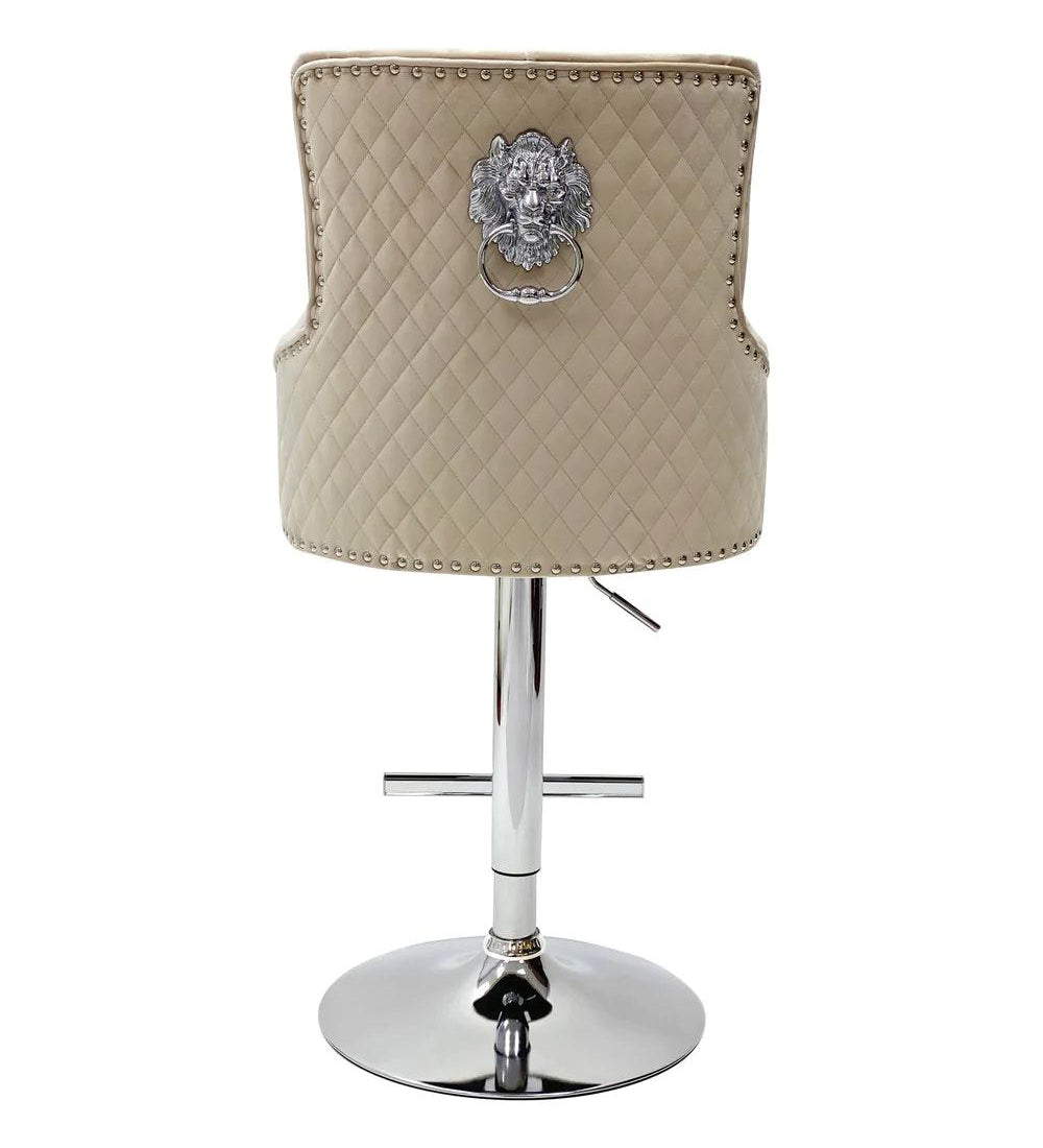 Majestic Mink Brushed Velvet Bar Stool With Lion Knocker-Esme Furnishings