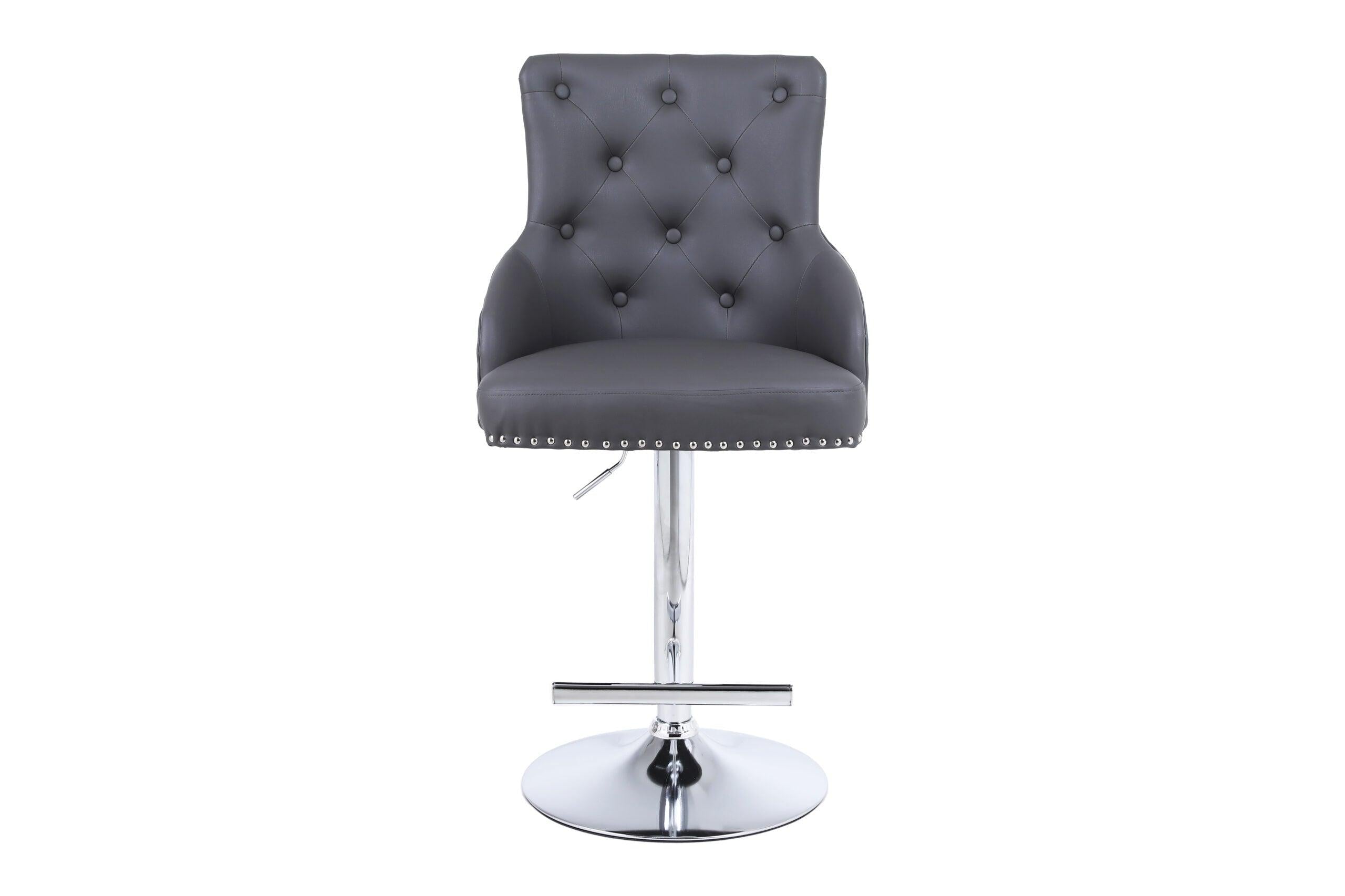 Majestic Grey PU Faux Leather Barstool With Lion Knocker-Esme Furnishings