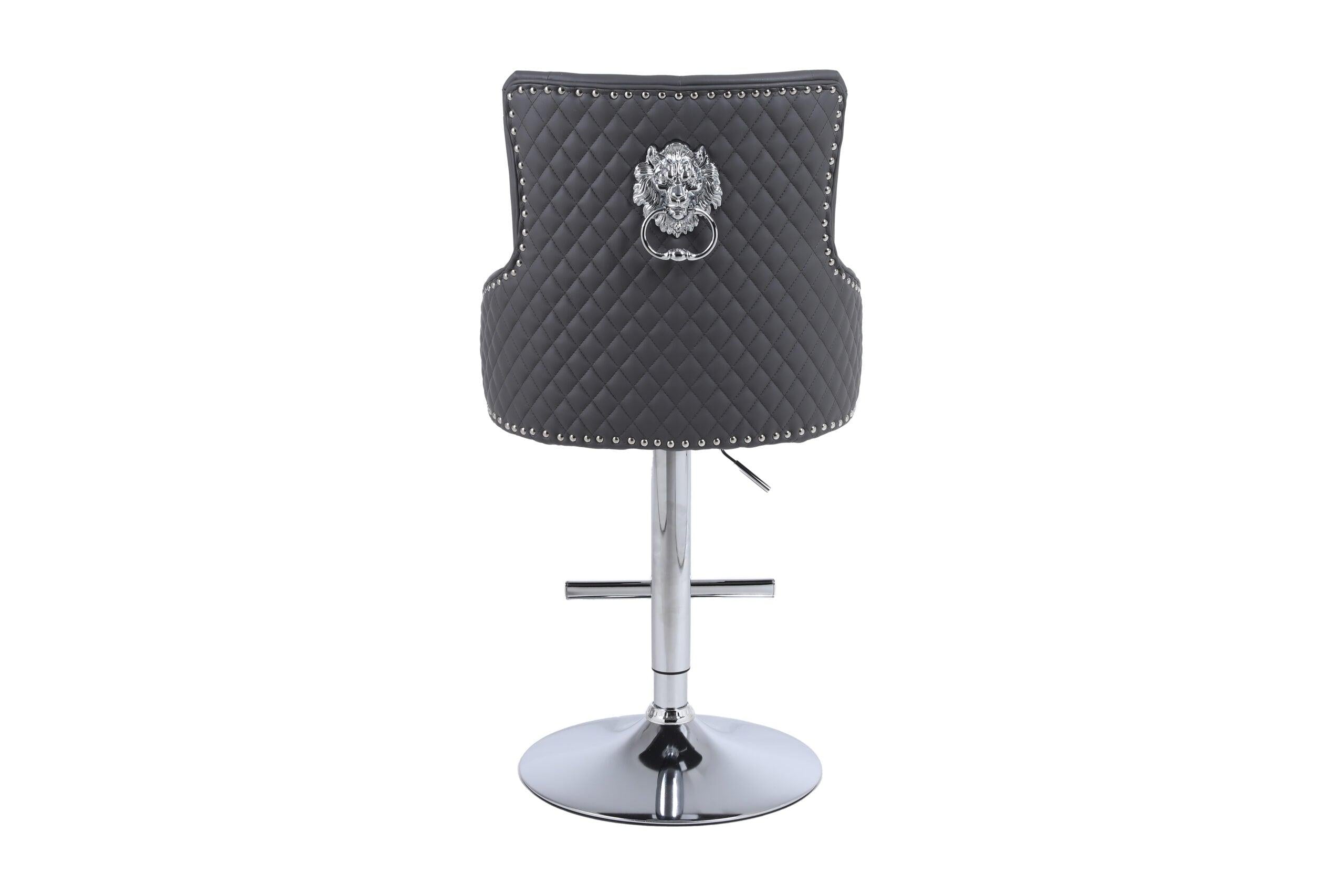 Majestic Grey PU Faux Leather Barstool With Lion Knocker-Esme Furnishings