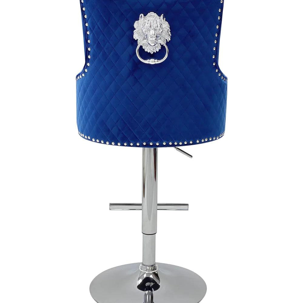 Majestic Blue Brushed Velvet Bar Stool With Lion Knocker-Esme Furnishings