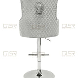Majestic Silver Light Grey Shimmer Velvet Bar Stool With Lion Knocker