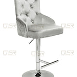 Majestic Silver Light Grey Shimmer Velvet Bar Stool With Lion Knocker