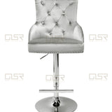 Majestic Silver Light Grey Shimmer Velvet Bar Stool With Lion Knocker