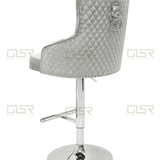Majestic Silver Light Grey Shimmer Velvet Bar Stool With Lion Knocker