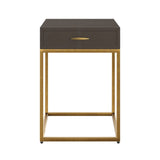 DI Designs Hampton Brown Faux Shagreen & Antique Brass Side Table