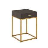 DI Designs Hampton Brown Faux Shagreen & Antique Brass Side Table