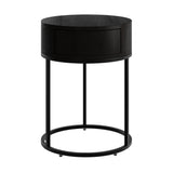 DI Designs Hampton Black Oak Wood Round Bedside Table