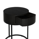 DI Designs Hampton Black Oak Wood Round Bedside Table