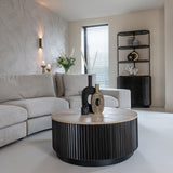 Richmond Interiors Hampton Black Wood & Beige Travertine Display Unit
