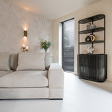 Richmond Interiors Hampton Black Wood & Beige Travertine Display Unit
