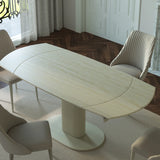 Ella 130-190cm Italian Cream Travertine Ceramic Marble Side Swivel Extending Dining Table