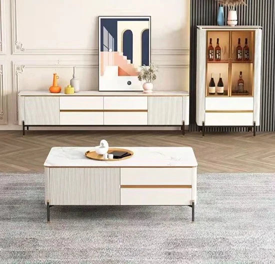 Bella White & Gold Premium Ribbed Coffee Table
