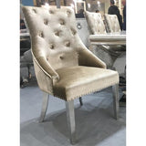 Louis 150cm Beige Marble Dining Table + Belle Plush Velvet Knocker Chairs-Esme Furnishings